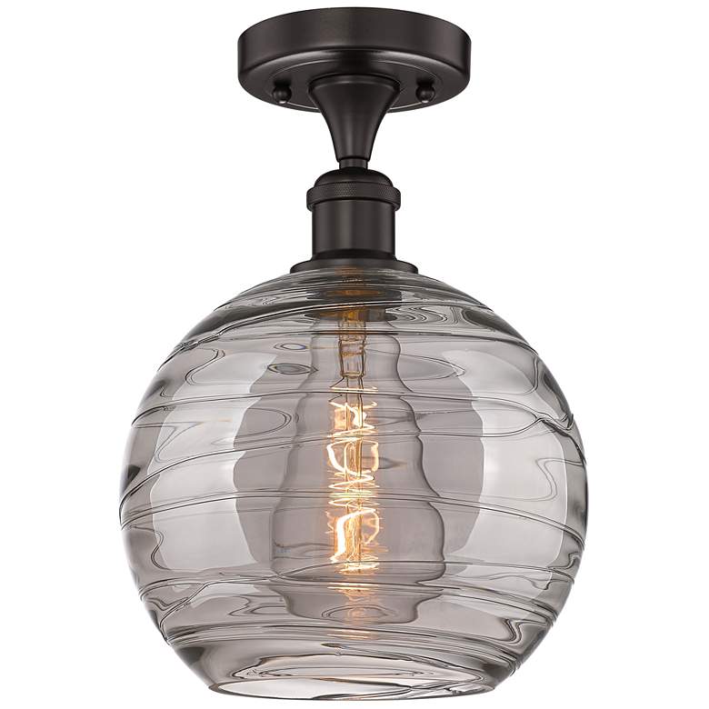 Image 1 Edison Athens 10"W Oiled Bronze Semi-Flush Mount w/ Smoke Swirl Shade