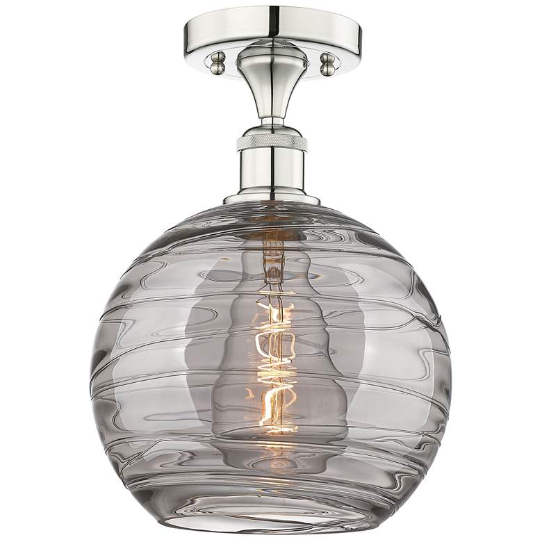 Image 1 Edison Athens 10"W Polished Nickel Semi-Flush Mount w/ Smoke Swirl Sha