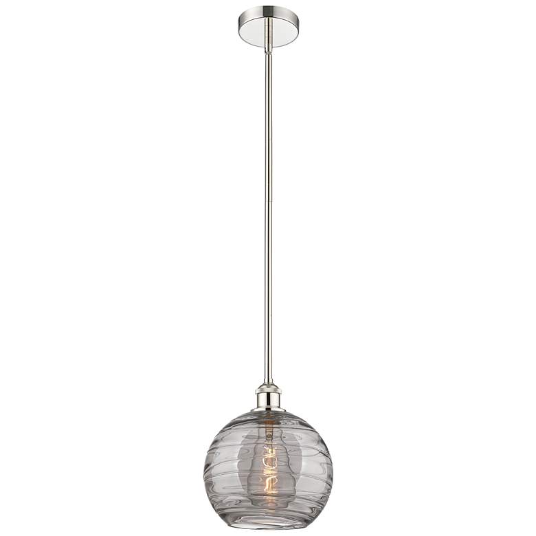 Image 1 Edison Athens 10"W Polished Nickel Stem Mini Pendant w/ Smoke Swirl Sh