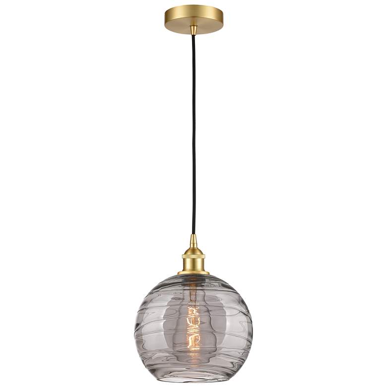 Image 1 Edison Athens 10"W Satin Gold Corded Mini Pendant w/ Smoke Swirl Shade