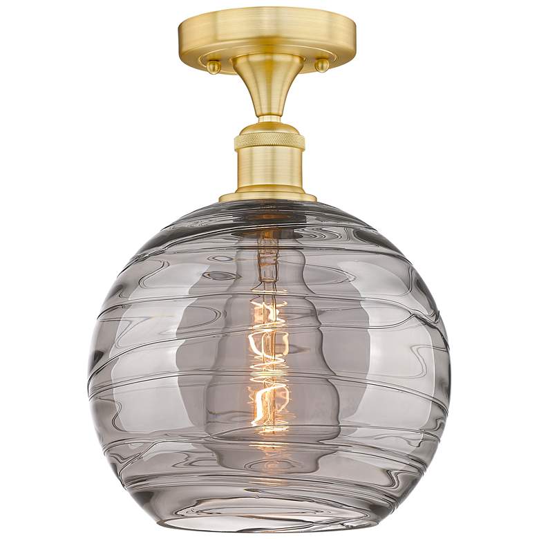 Image 1 Edison Athens 10"W Satin Gold Semi-Flush Mount w/ Smoke Swirl Shade