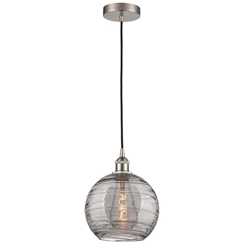 Image 1 Edison Athens 10"W Satin Nickel Corded Mini Pendant w/ Smoke Swirl Sha