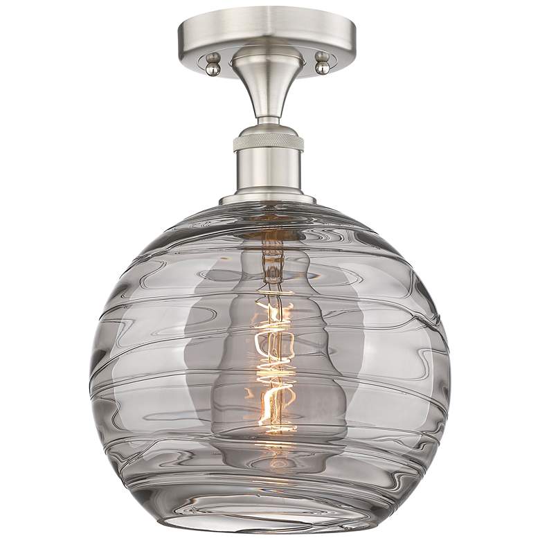 Image 1 Edison Athens 10"W Satin Nickel Semi-Flush Mount w/ Smoke Swirl Shade
