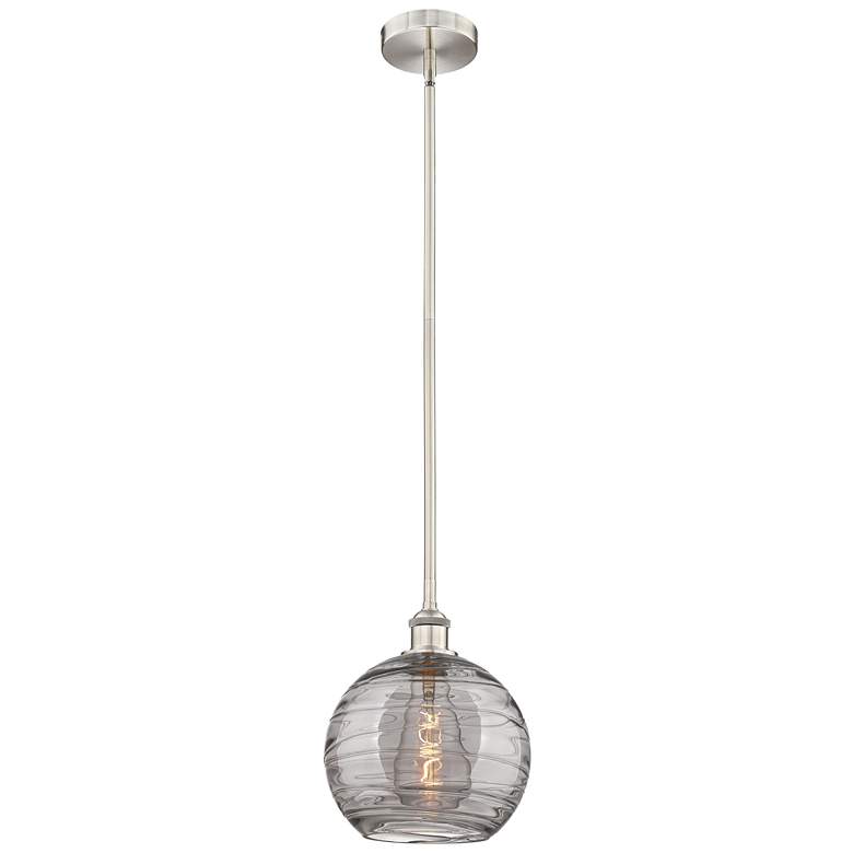 Image 1 Edison Athens 10"W Satin Nickel Stemmed Mini Pendant w/ Smoke Swirl Sh