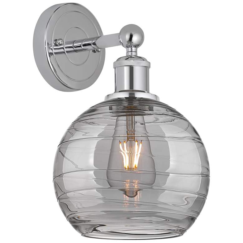 Image 1 Edison Athens 12.13"H Round Backplate Chrome Sconce w/ Smoke Swirl Sha