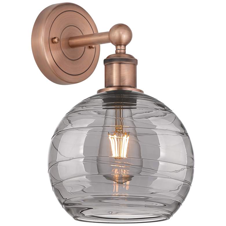 Image 1 Edison Athens 12.13"H Round Backplate Copper Sconce w/ Smoke Swirl Sha