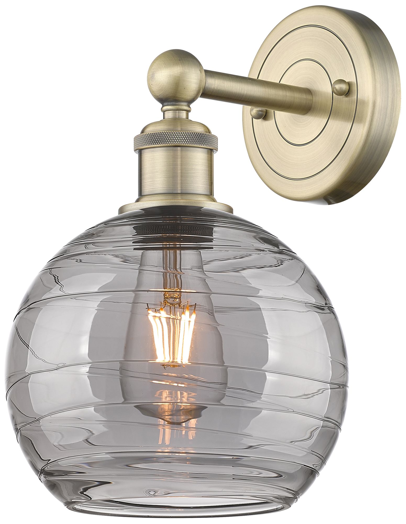 Edison Athens 12.13"H Round Plate Antique Brass Sconce w/ Smoke Swirl