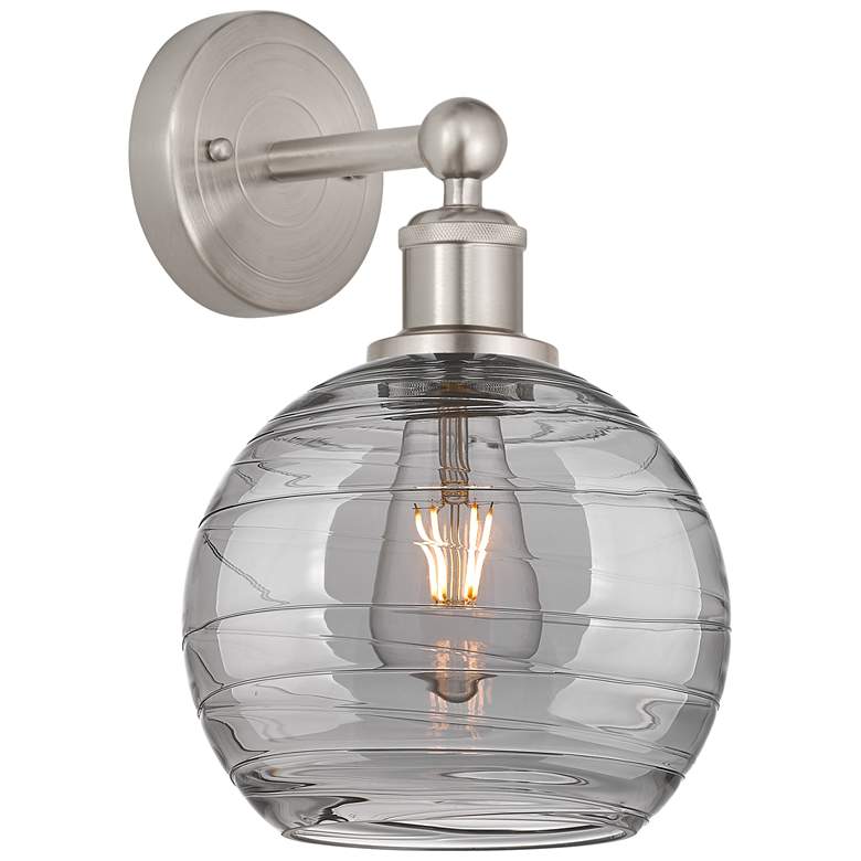 Image 1 Edison Athens 12.13"H Satin Nickel Sconce w/ Light Smoke Deco Swirl Sh