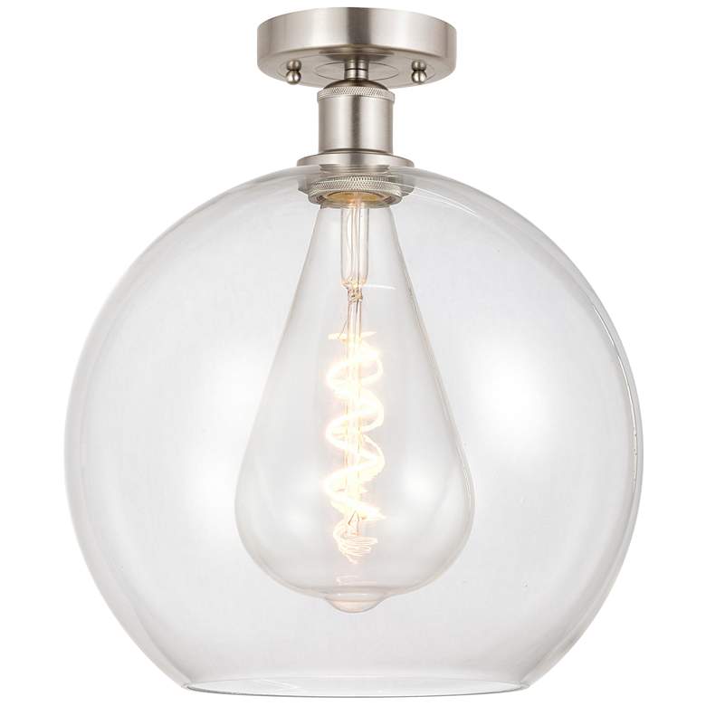 Image 1 Edison Athens  12" Semi-Flush Mount - Brushed Satin Nickel - Clear Sha