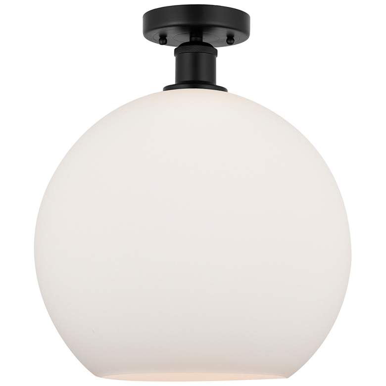 Image 1 Edison Athens 12" Semi-Flush Mount - Matte Black - Matte White Shade