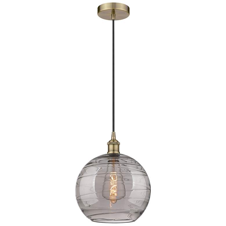 Image 1 Edison Athens 12"W Antique Brass Corded Mini Pendant w/ Smoke Swirl Sh
