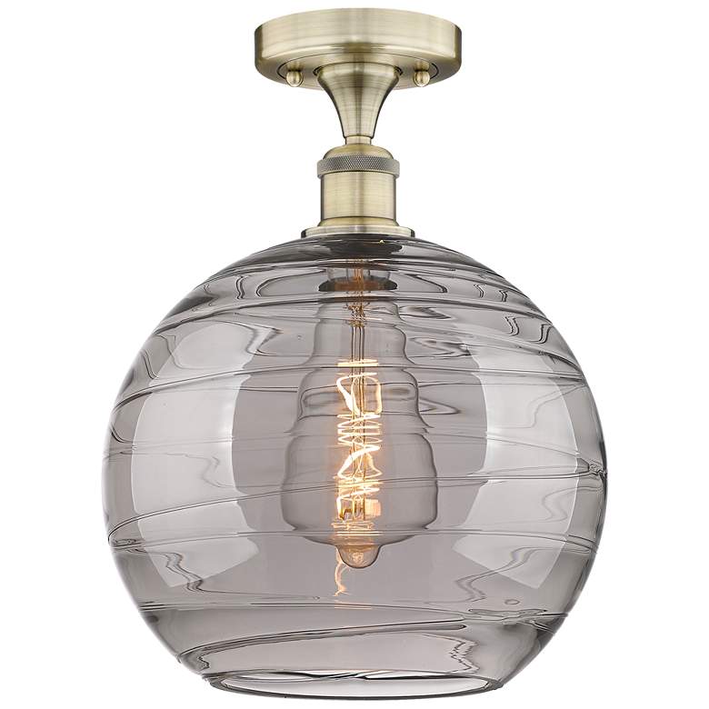 Image 1 Edison Athens 12"W Antique Brass Semi-Flush Mount w/ Smoke Swirl Shade