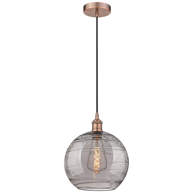 Image 1 Edison Athens 12"W Antique Copper Corded Mini Pendant w/ Smoke Swirl S