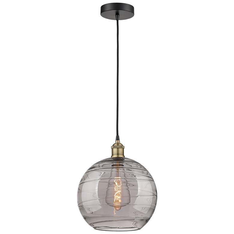 Image 1 Edison Athens 12"W Black Brass Corded Mini Pendant w/ Smoke Swirl Shad