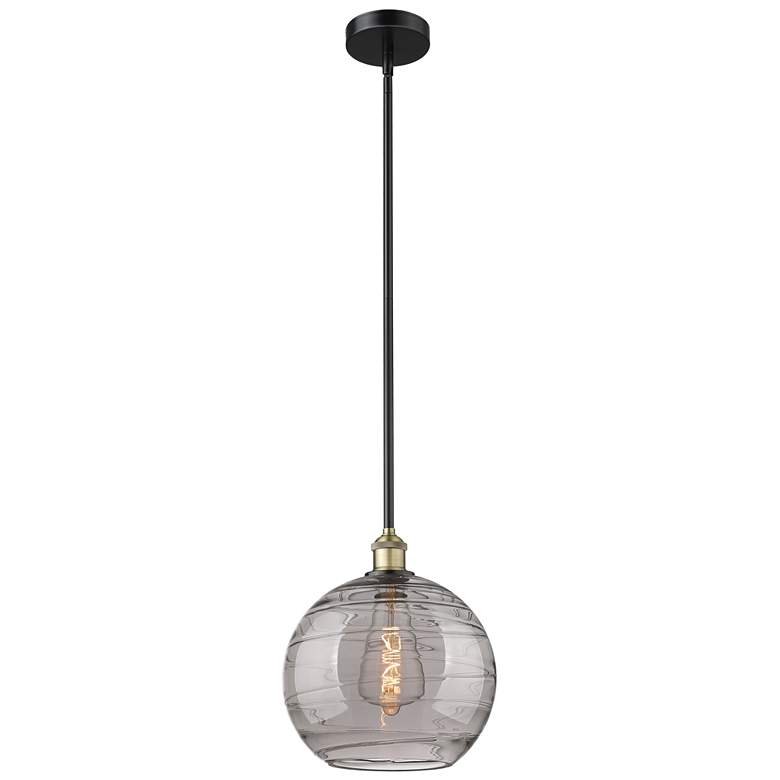 Image 1 Edison Athens 12"W Black Brass Stemmed Mini Pendant w/ Smoke Swirl Sha