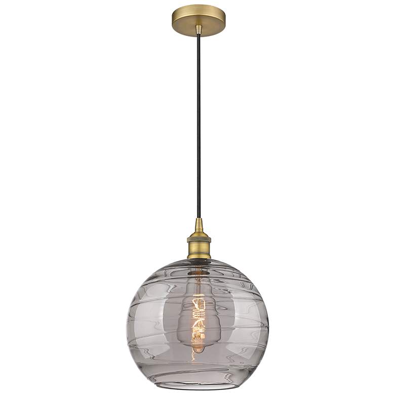 Image 1 Edison Athens 12"W Brushed Brass Corded Mini Pendant w/ Smoke Swirl Sh