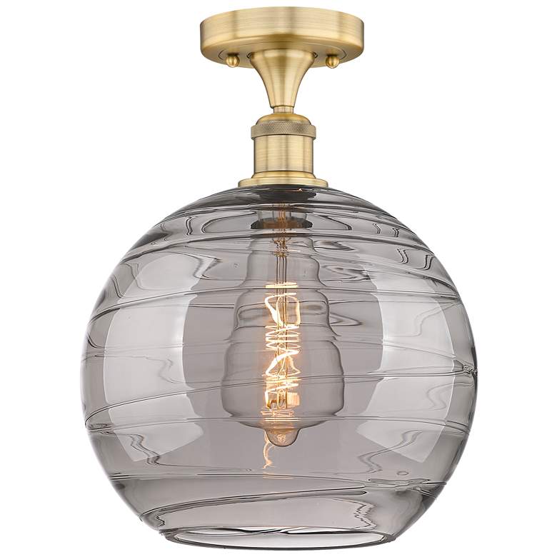Image 1 Edison Athens 12"W Brushed Brass Semi-Flush Mount w/ Smoke Swirl Shade