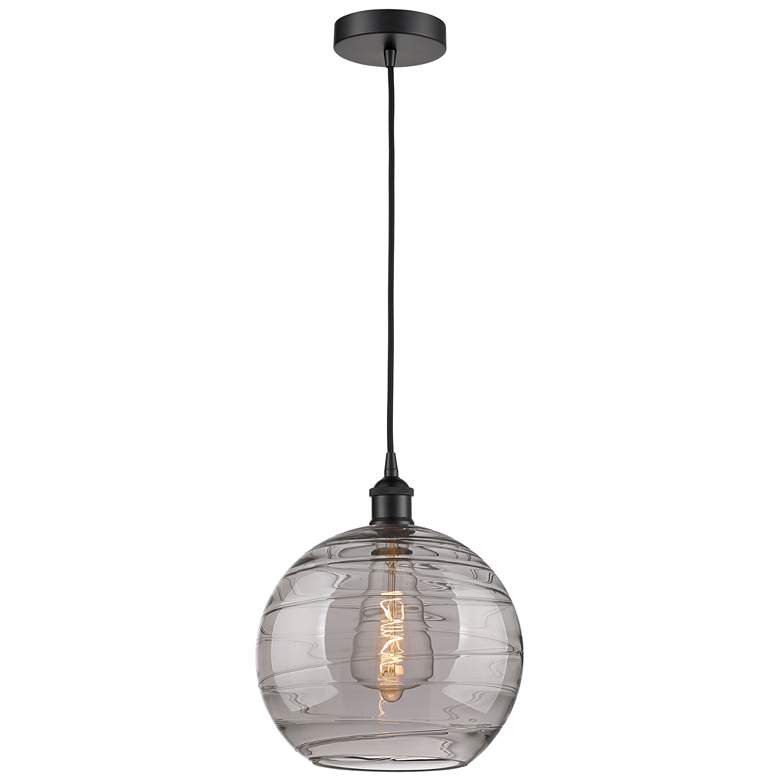 Image 1 Edison Athens 12"W Matte Black Corded Mini Pendant w/ Smoke Swirl Shad