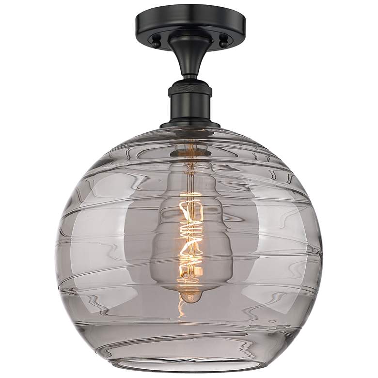 Image 1 Edison Athens 12"W Matte Black Semi-Flush Mount w/ Smoke Swirl Shade