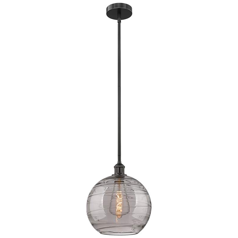 Image 1 Edison Athens 12"W Matte Black Stemmed Mini Pendant w/ Smoke Swirl Sha