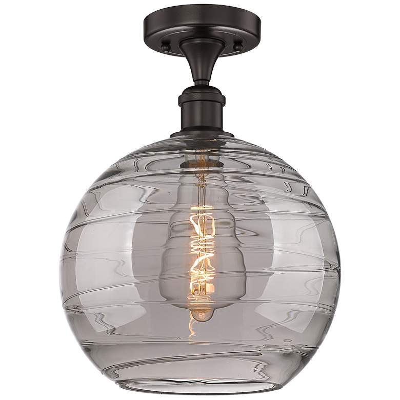 Image 1 Edison Athens 12"W Oiled Bronze Semi-Flush Mount w/ Smoke Swirl Shade