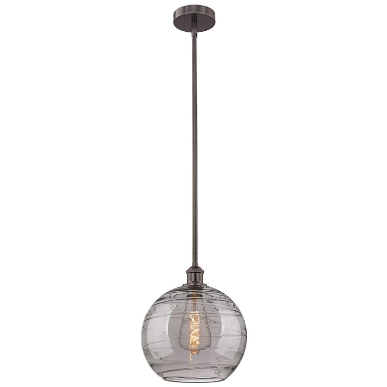 Image 1 Edison Athens 12"W Oiled Bronze Stemmed Mini Pendant w/ Smoke Swirl Sh