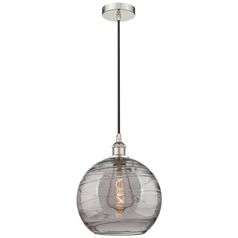 Image 1 Edison Athens 12"W Polished Nickel Corded Mini Pendant w/ Smoke Swirl