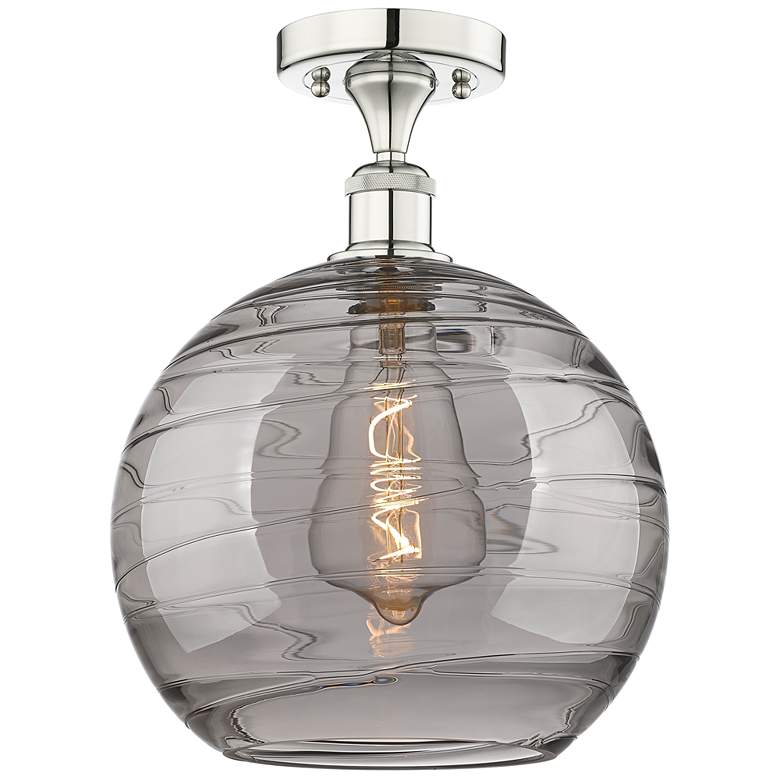 Image 1 Edison Athens 12"W Polished Nickel Semi-Flush Mount w/ Smoke Swirl Sha