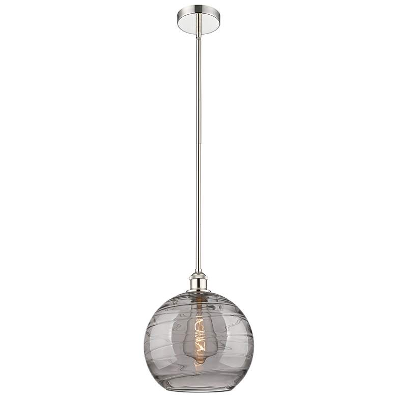 Image 1 Edison Athens 12"W Polished Nickel Stem Mini Pendant w/ Smoke Swirl Sh