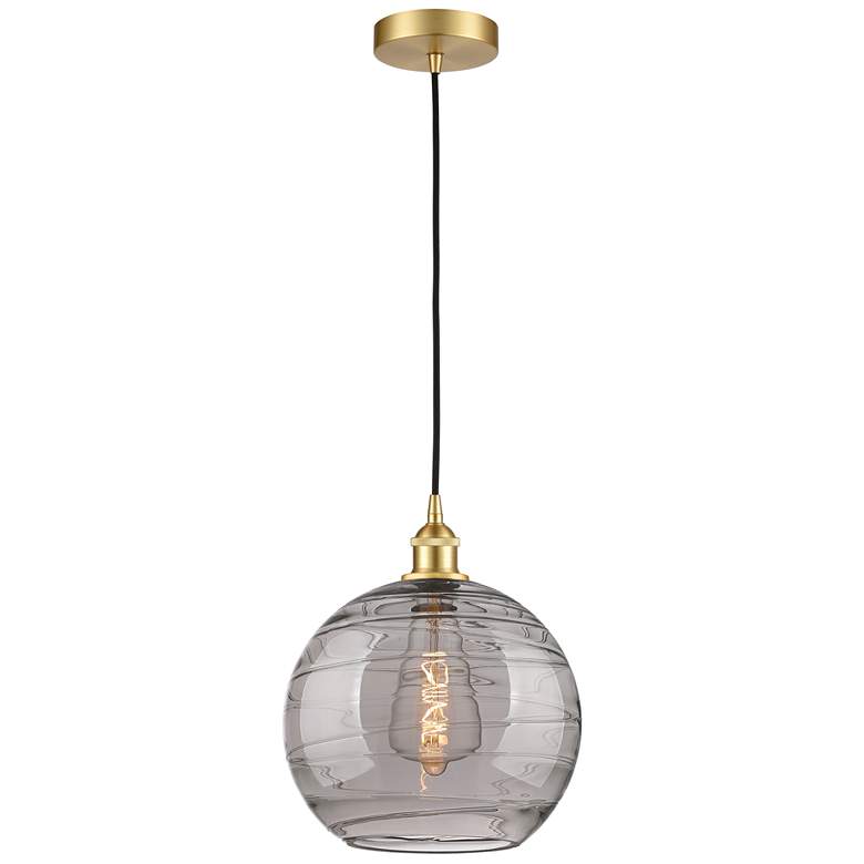 Image 1 Edison Athens 12"W Satin Gold Corded Mini Pendant w/ Smoke Swirl Shade