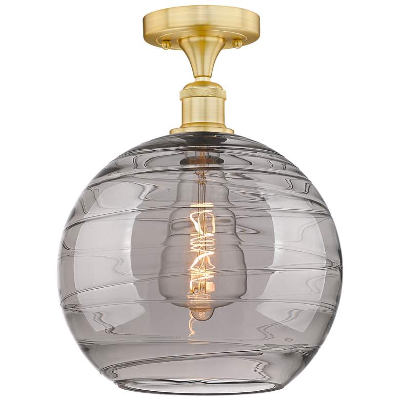 Image 1 Edison Athens 12"W Satin Gold Semi-Flush Mount w/ Smoke Swirl Shade