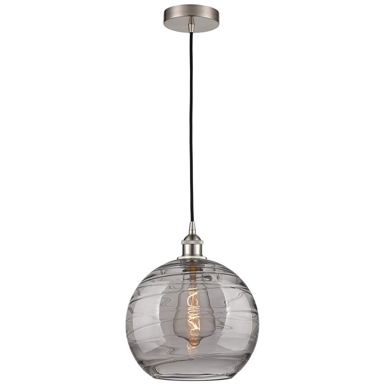 Image 1 Edison Athens 12"W Satin Nickel Corded Mini Pendant w/ Smoke Swirl Sha
