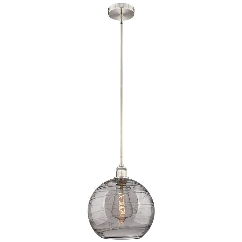 Image 1 Edison Athens 12"W Satin Nickel Stemmed Mini Pendant w/ Smoke Swirl Sh
