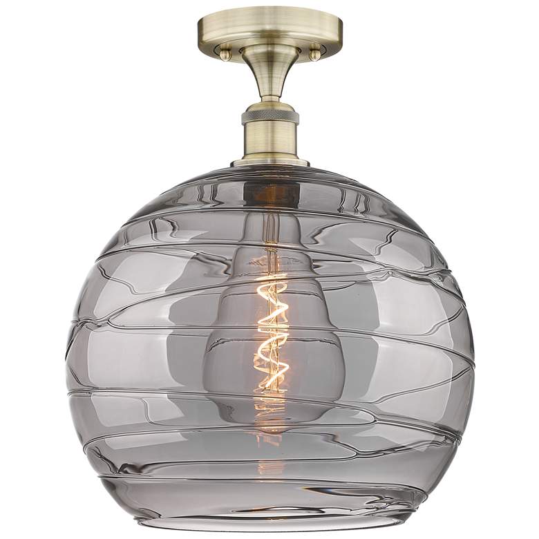 Image 1 Edison Athens 13.75"W Antique Brass Semi-Flush Mount w/ Smoke Swirl Sh