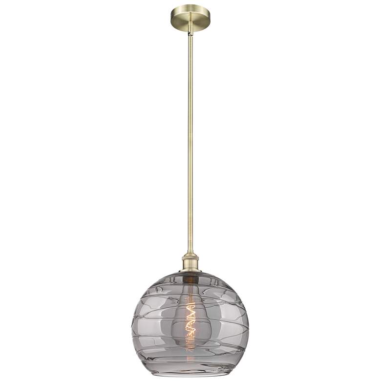 Image 1 Edison Athens 13.75"W Antique Brass Stemmed Pendant w/ Smoke Swirl Sha
