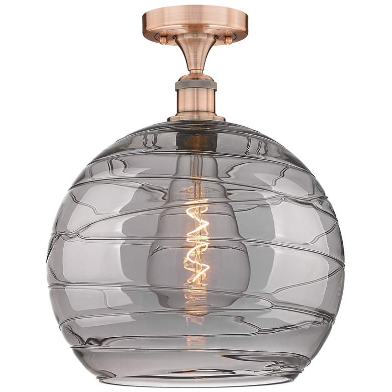 Image 1 Edison Athens 13.75"W Antique Copper Semi-Flush Mount w/ Smoke Swirl S