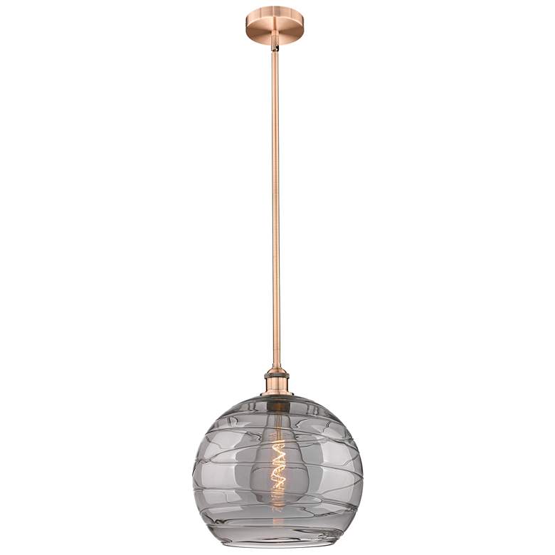 Image 1 Edison Athens 13.75"W Antique Copper Stemmed Pendant w/ Smoke Swirl Sh