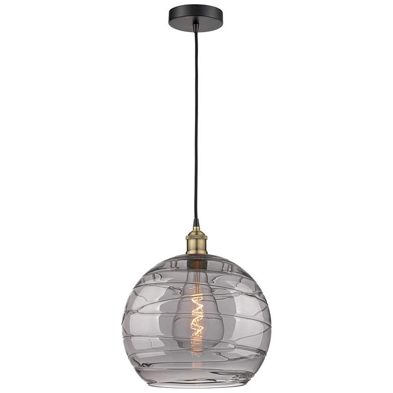 Image 1 Edison Athens 13.75"W Black Brass Corded Pendant w/ Smoke Swirl Shade