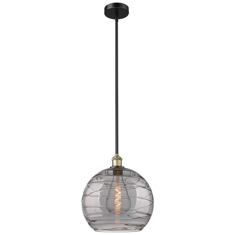Image 1 Edison Athens 13.75"W Black Brass Stemmed Pendant w/ Smoke Swirl Shade