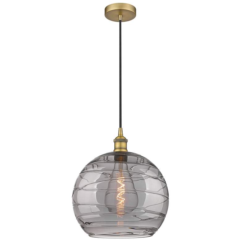 Image 1 Edison Athens 13.75"W Brushed Brass Corded Pendant w/ Smoke Swirl Shad