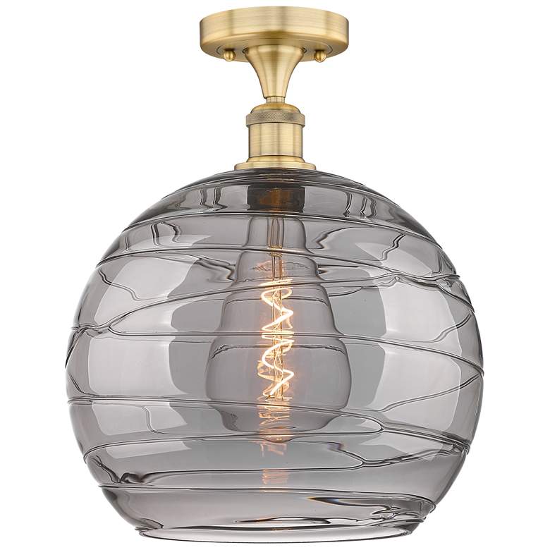 Image 1 Edison Athens 13.75"W Brushed Brass Semi-Flush Mount w/ Smoke Swirl Sh