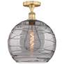 Edison Athens 13.75"W Brushed Brass Semi-Flush Mount w/ Smoke Swirl Sh
