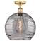 Edison Athens 13.75"W Brushed Brass Semi-Flush Mount w/ Smoke Swirl Sh