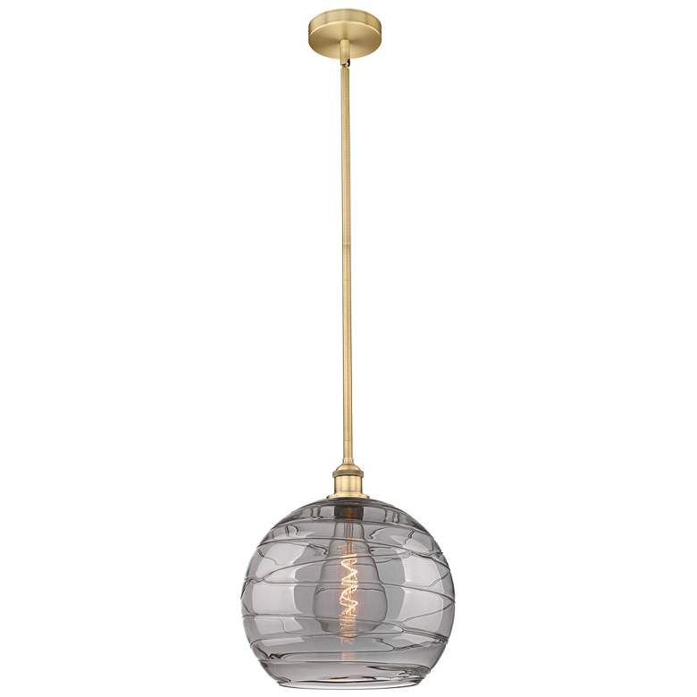 Image 1 Edison Athens 13.75"W Brushed Brass Stemmed Pendant w/ Smoke Swirl Sha