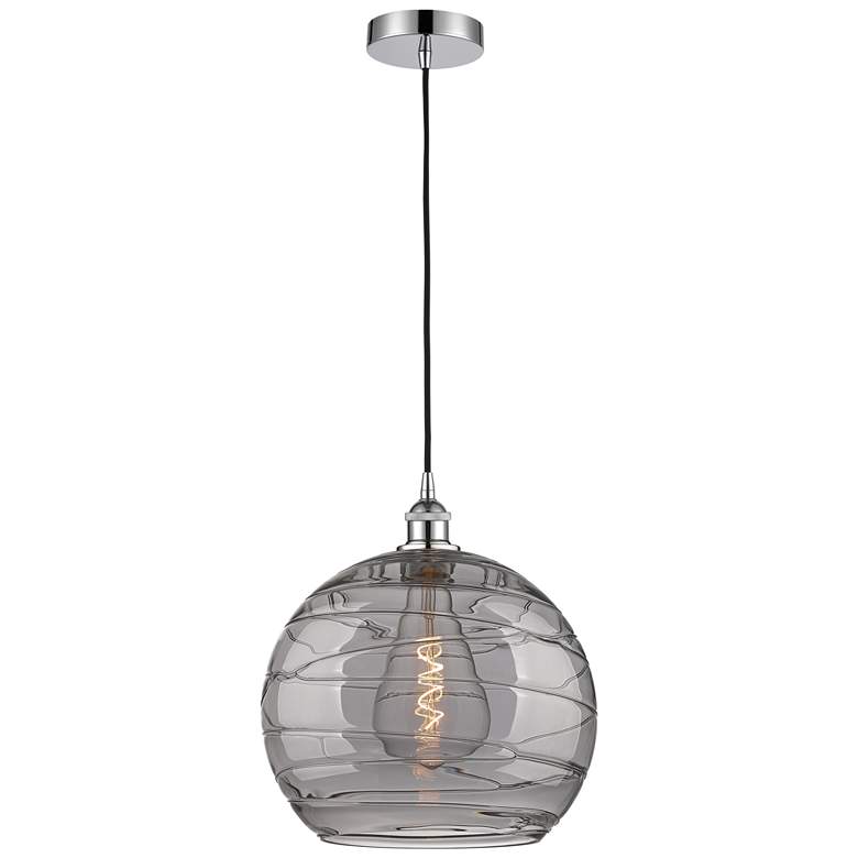 Image 1 Edison Athens 13.75"W Chrome Corded Pendant w/ Smoke Swirl Shade