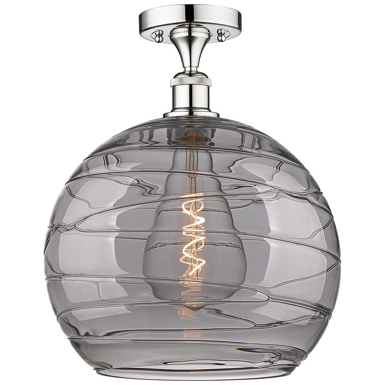 Image 1 Edison Athens 13.75"W Chrome Semi-Flush Mount w/ Smoke Swirl Shade