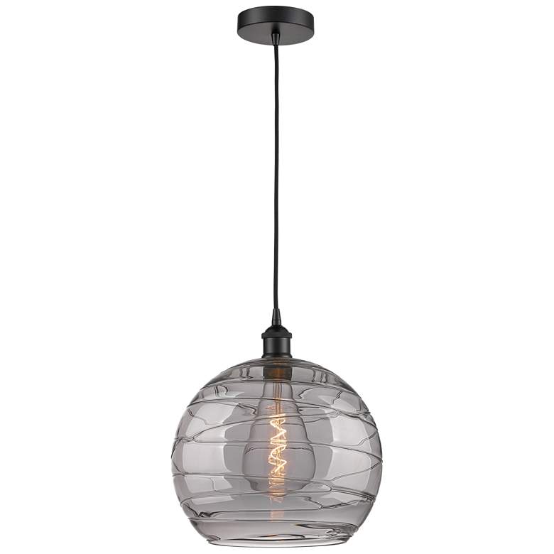 Image 1 Edison Athens 13.75"W Matte Black Corded Pendant w/ Smoke Swirl Shade