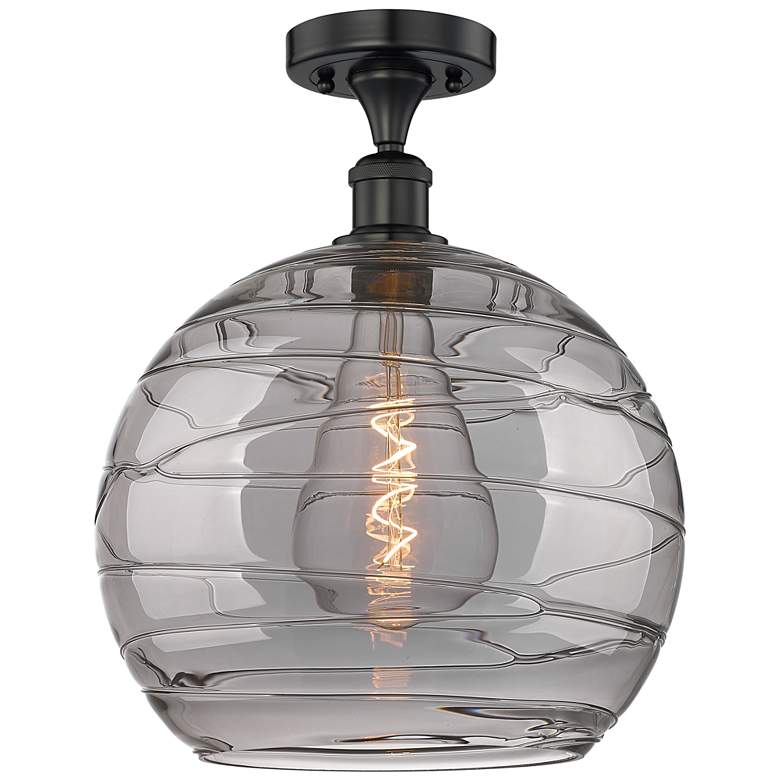 Image 1 Edison Athens 13.75"W Matte Black Semi-Flush Mount w/ Smoke Swirl Shad