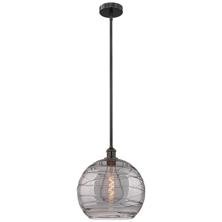 Image 1 Edison Athens 13.75"W Matte Black Stemmed Pendant w/ Smoke Swirl Shade