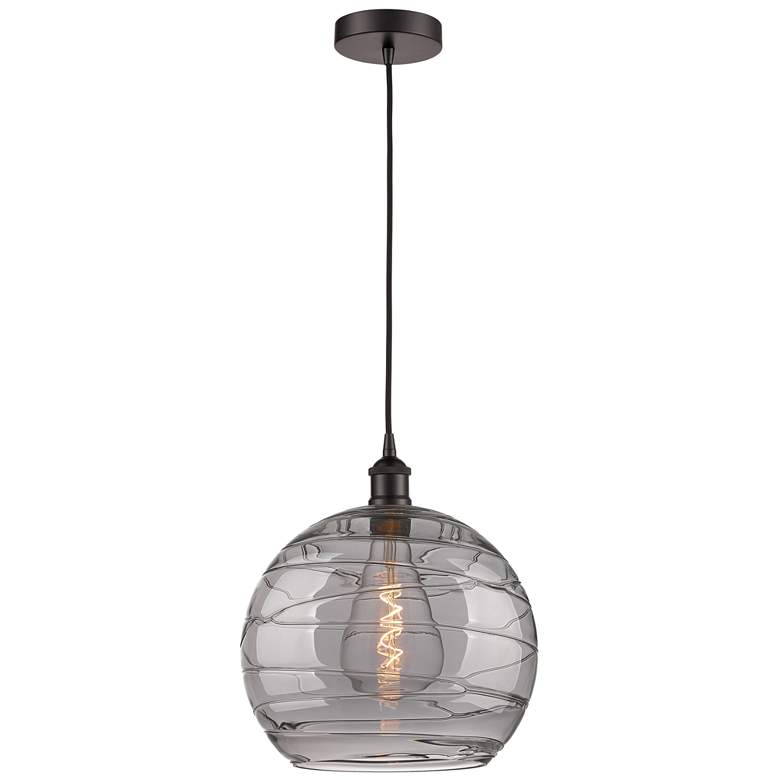 Image 1 Edison Athens 13.75"W Oiled Bronze Corded Pendant w/ Smoke Swirl Shade